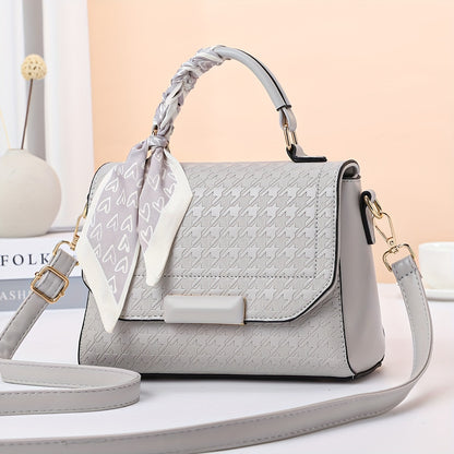 千鳥格子 メッセンジャーバッグ スカーフデザイン PUレザー クロスボディ 万能 通勤用 レディースハンドバッグ