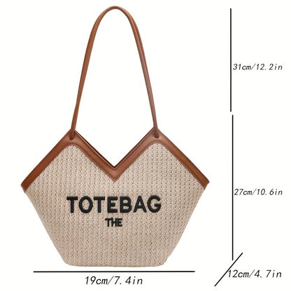 トレンド 編み込み トートバッグ レター柄 ストローショルダーバッグ ショッピング・ビーチに使える レディースバッグ