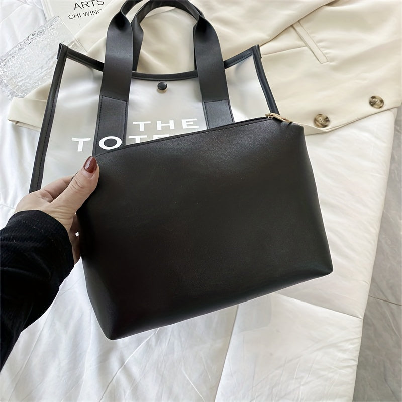 クリアPVC トートバッグ 防水仕様 サマービーチバッグ インナーポーチ付き レディース トラベルショルダーバッグ