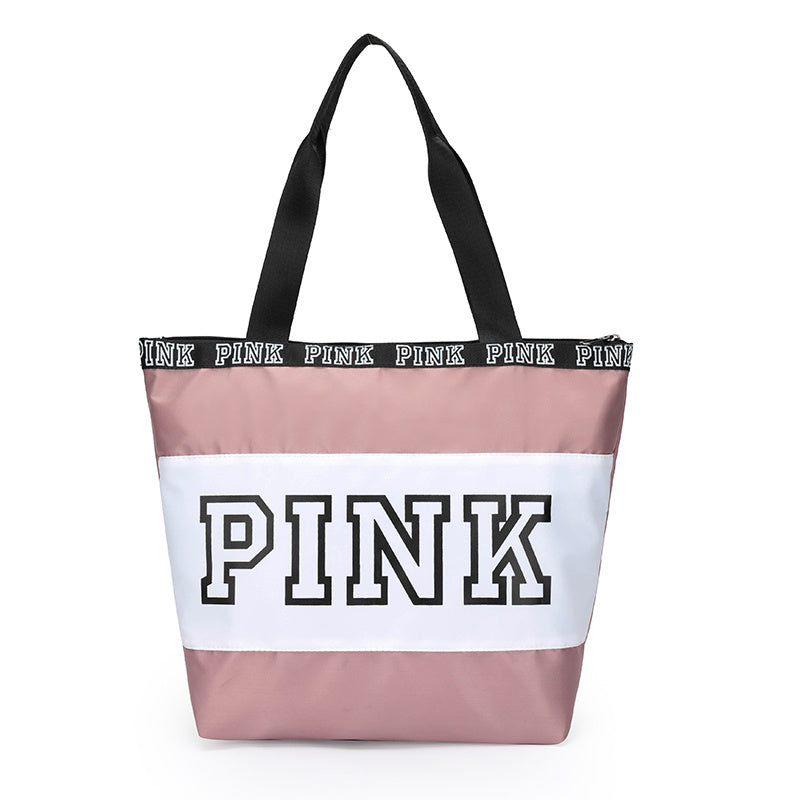 レディース ビーチトートバッグ ピンク カラーブロック ショルダーバッグ カジュアル トラベル ラゲッジバッグ