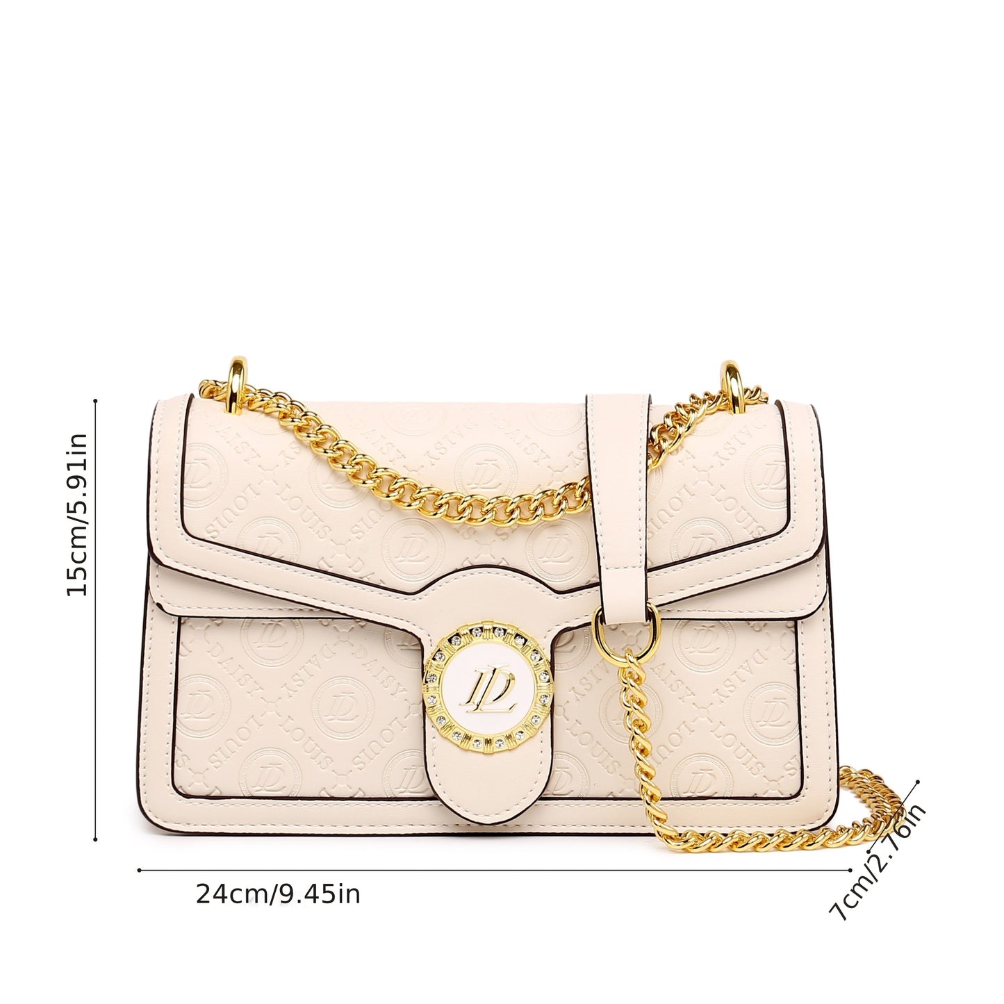 モノグラム型押し ショルダーバッグ エレガント レザー調 ファスナー クロスボディ チェーンフラップ 脇掛けミニバッグ