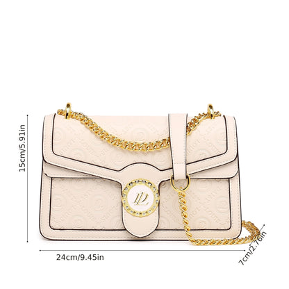 モノグラム型押し ショルダーバッグ エレガント レザー調 ファスナー クロスボディ チェーンフラップ 脇掛けミニバッグ