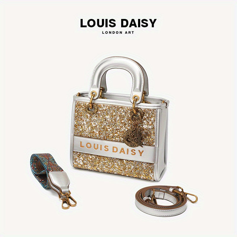 スパンコール トートバッグ レディース トレンド スクエア クロスボディ ヴィンテージ サッチェルバッグ ペンダント付き