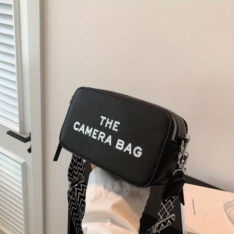 シンプルレター柄 ミニスクエア クロスボディバッグ どんなコーデにも合う ファスナーショルダー レディース カジュアルバッグ