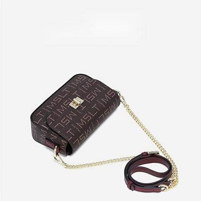 スモール レタープリント スクエアバッグ バックル装飾 レディース クロスボディ ファッション チェーンショルダーバッグ