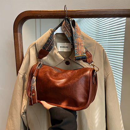 レトロスタイル ショルダーバッグ ファスナー付き メッセンジャーバッグ レディース フェイクレザー クロスボディ