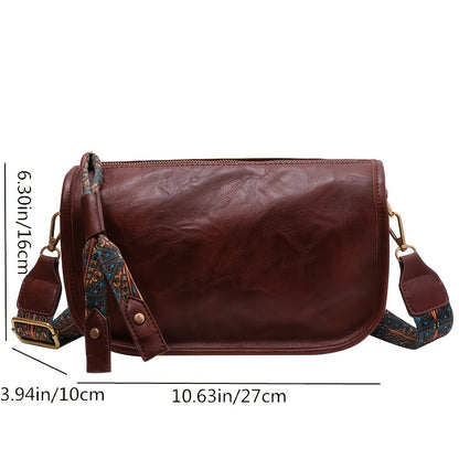 レトロスタイル ショルダーバッグ ファスナー付き メッセンジャーバッグ レディース フェイクレザー クロスボディ