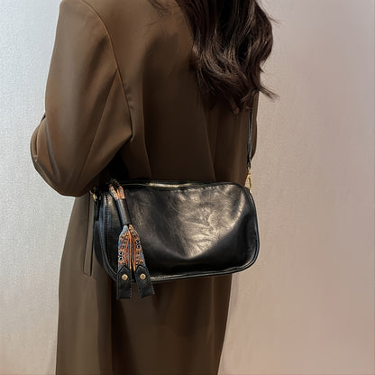 レトロスタイル ショルダーバッグ ファスナー付き メッセンジャーバッグ レディース フェイクレザー クロスボディ