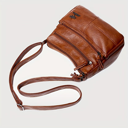 レター装飾 ショルダーバッグ 大容量 フェイクレザー クロスボディ 通勤・旅行向け シンプル ファスナーバッグ