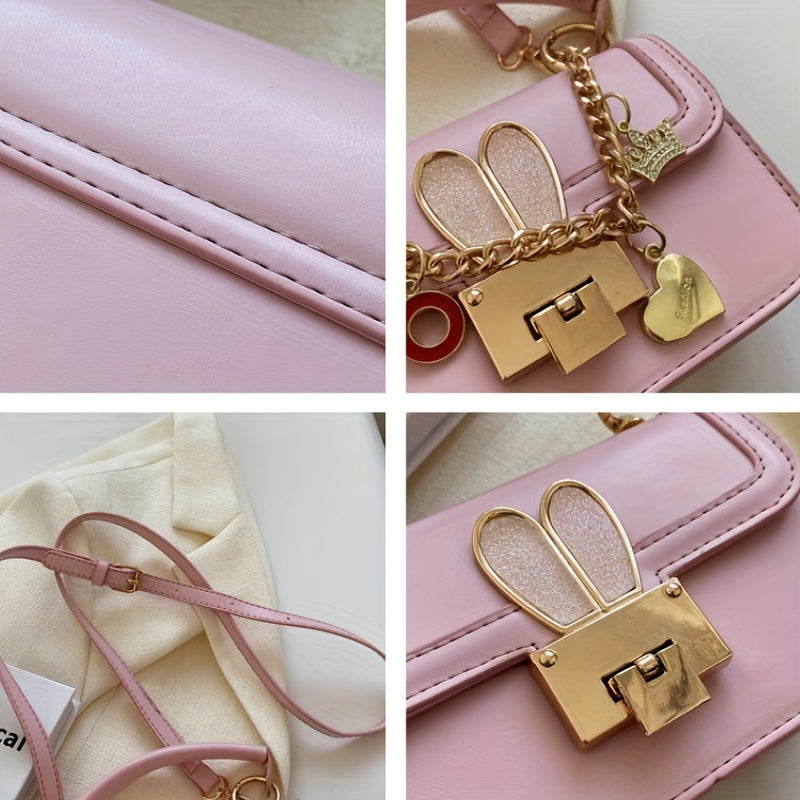 かわいいメタルバニー装飾 ショルダーバッグ トレンド ミニスクエア クロスボディ どんなコーデにも合う チェーンバッグ