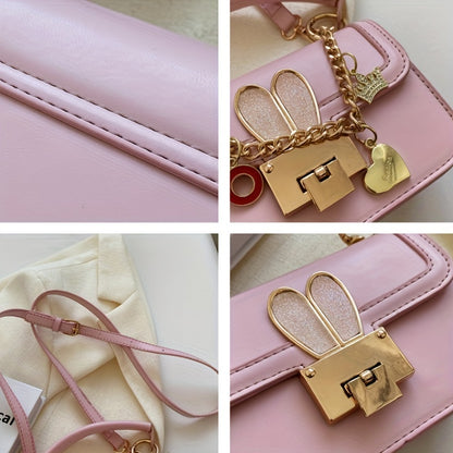 かわいいメタルバニー装飾 ショルダーバッグ トレンド ミニスクエア クロスボディ どんなコーデにも合う チェーンバッグ