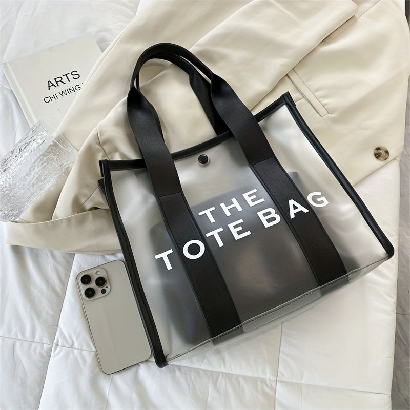 クリアPVC トートバッグ 防水仕様 サマービーチバッグ インナーポーチ付き レディース トラベルショルダーバッグ