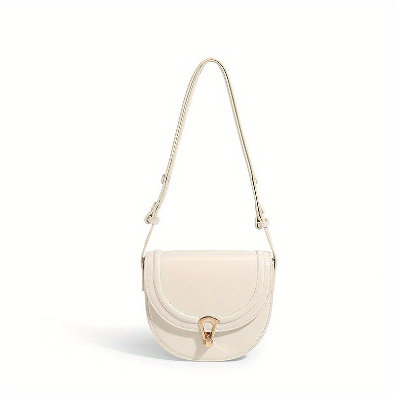 TOUTOU ヴィンテージスタイル サドルバッグ 無地 クロスボディバッグ バックル装飾 フラップショルダー レディース