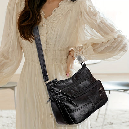 レター装飾 ショルダーバッグ 大容量 フェイクレザー クロスボディ 通勤・旅行向け シンプル ファスナーバッグ