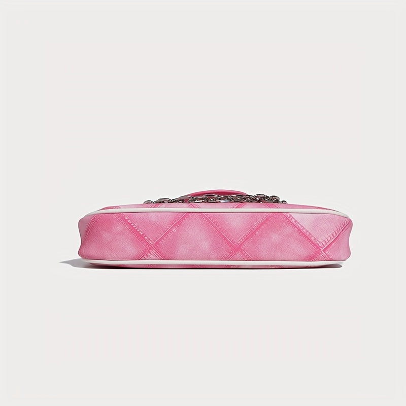 ファッション アーガイル柄ショルダーバッグ ヴィンテージ風 チェーンバゲットバッグ レディース スクエア脇掛けミニバッグ