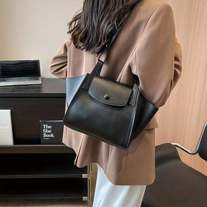 レディース ヴィンテージトートバッグ スナップボタン ショルダーバッグ 通勤向け エレガント フラップハンドバッグ