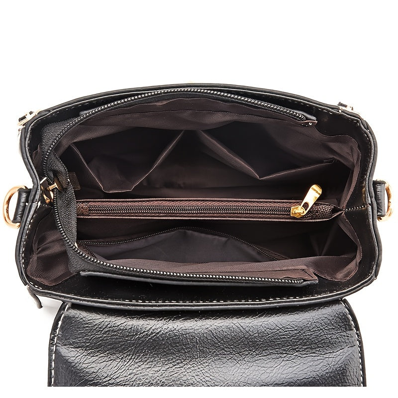 おしゃれバックル サッチェルバッグ レディース フェイクレザー フラップバッグ カジュアル 無地 ショルダーバッグ