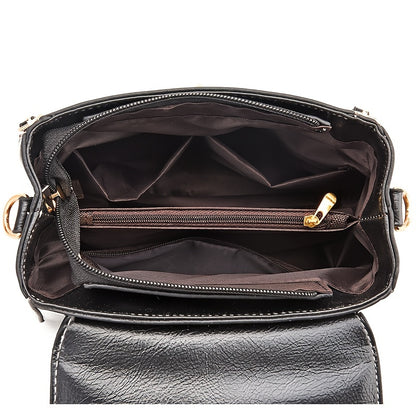 おしゃれバックル サッチェルバッグ レディース フェイクレザー フラップバッグ カジュアル 無地 ショルダーバッグ