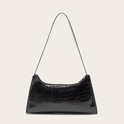 バイカラー バゲットバッグ レディース シンプルショルダーバッグ エレガント フェイクレザー ファスナーバッグ