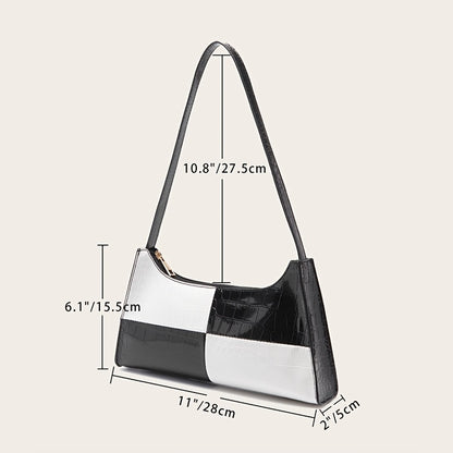 バイカラー バゲットバッグ レディース シンプルショルダーバッグ エレガント フェイクレザー ファスナーバッグ