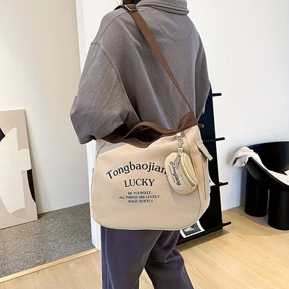 レター柄 ホーボーバッグ コインポーチ付き カジュアル キャンバス クロスボディ レディース 大容量 ショルダーバッグ