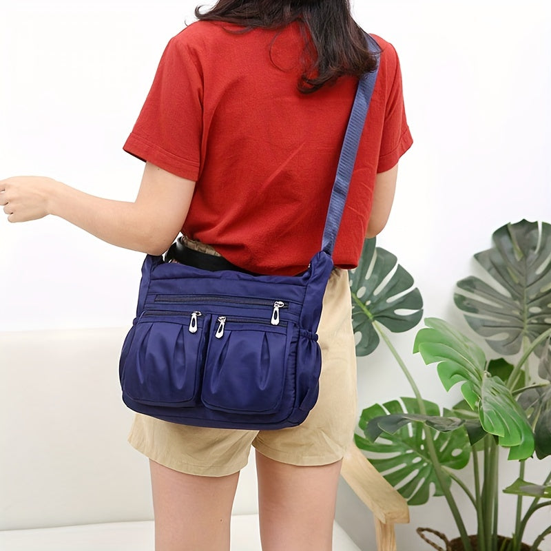 カジュアル ギャザー クロスボディバッグ レディース 多層収納 ポーチ 大容量 ナイロンショルダーバッグ