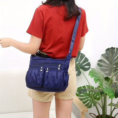 カジュアル ギャザー クロスボディバッグ レディース 多層収納 ポーチ 大容量 ナイロンショルダーバッグ