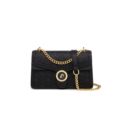 モノグラム型押し ショルダーバッグ エレガント レザー調 ファスナー クロスボディ チェーンフラップ 脇掛けミニバッグ