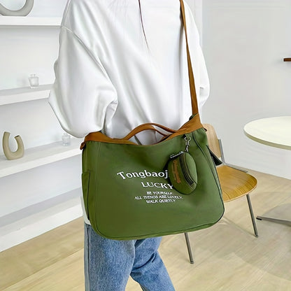 レター柄 ホーボーバッグ コインポーチ付き カジュアル キャンバス クロスボディ レディース 大容量 ショルダーバッグ