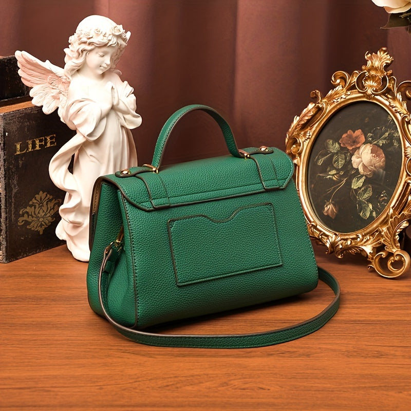 ポータブルハンドル ハンドバッグ ファスナー付き ヴィンテージグリーン ショルダーバッグ 大容量 マグネット開閉ショルダー