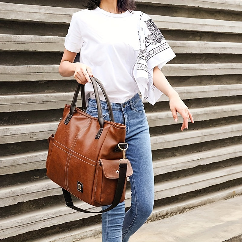 大容量 ソフトハンドバッグ PUレザー 防水仕様 ショルダーバッグ 取り外し可能ストラップ付き カジュアルデザイン