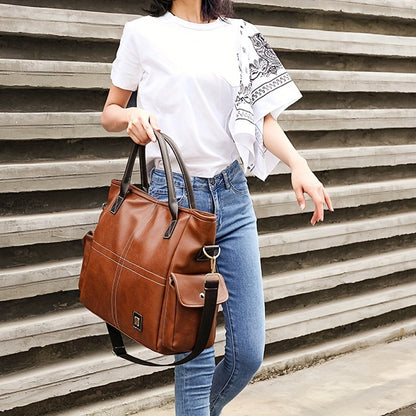 大容量 ソフトハンドバッグ PUレザー 防水仕様 ショルダーバッグ 取り外し可能ストラップ付き カジュアルデザイン