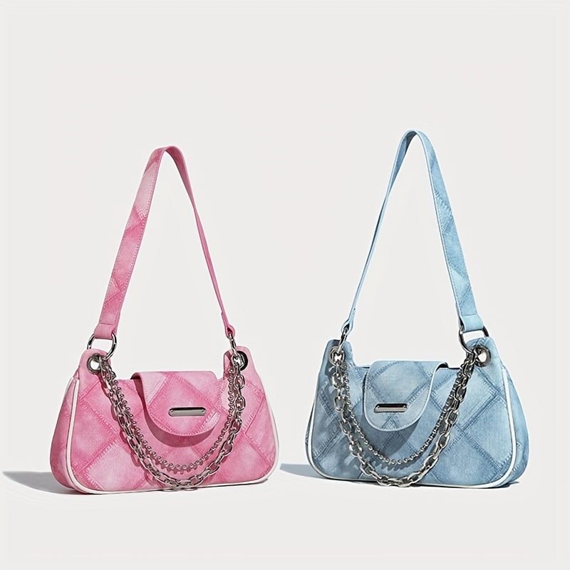 ファッション アーガイル柄ショルダーバッグ ヴィンテージ風 チェーンバゲットバッグ レディース スクエア脇掛けミニバッグ