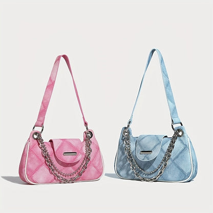 ファッション アーガイル柄ショルダーバッグ ヴィンテージ風 チェーンバゲットバッグ レディース スクエア脇掛けミニバッグ