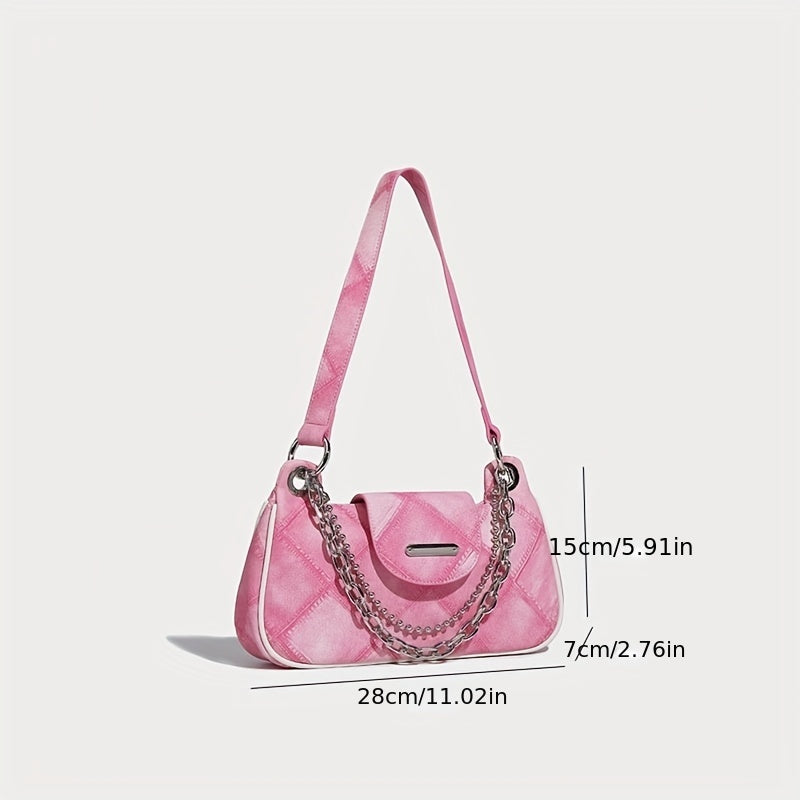 ファッション アーガイル柄ショルダーバッグ ヴィンテージ風 チェーンバゲットバッグ レディース スクエア脇掛けミニバッグ