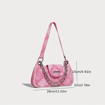 ファッション アーガイル柄ショルダーバッグ ヴィンテージ風 チェーンバゲットバッグ レディース スクエア脇掛けミニバッグ