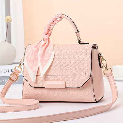 千鳥格子 メッセンジャーバッグ スカーフデザイン PUレザー クロスボディ 万能 通勤用 レディースハンドバッグ