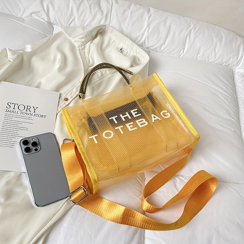 クリアメッシュ トートバッグ レディース 大容量 ショルダーバッグ 防水PVC インナーポーチ付き ビーチバッグ