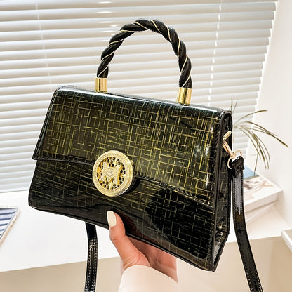 編み込みデザイン ハンドバッグ トレンド PUレザー フラップバッグ バックル装飾 レディース クロスボディ