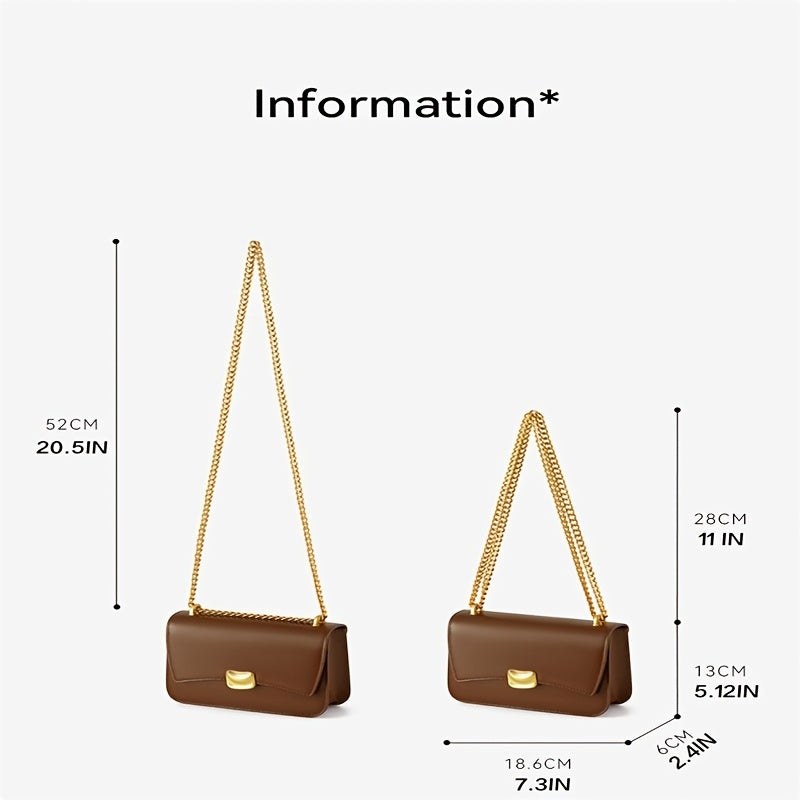DAPHNE バックル装飾 スクエアバッグ オイル加工風 フェイクレザー クロスボディ チェーンストラップ付き ショルダーバッグ