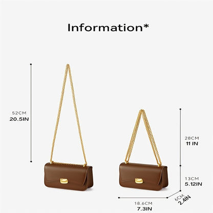 DAPHNE バックル装飾 スクエアバッグ オイル加工風 フェイクレザー クロスボディ チェーンストラップ付き ショルダーバッグ