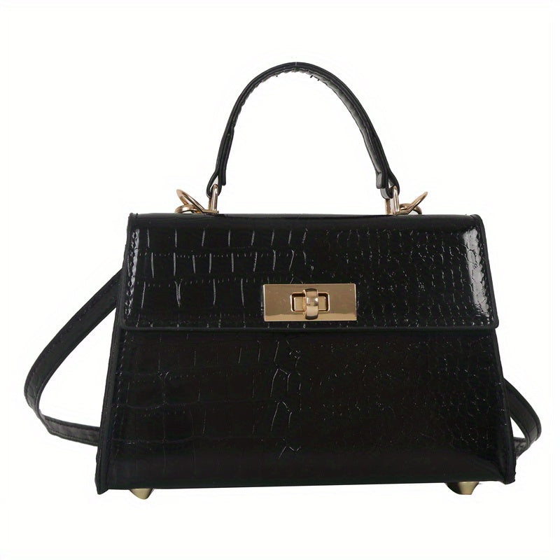 メタリック クロコ型押し ハンドバッグ ターンロック クロスボディバッグ レディース PUレザー フラップデザイン