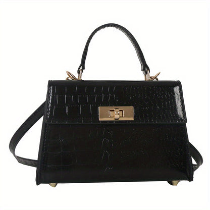 メタリック クロコ型押し ハンドバッグ ターンロック クロスボディバッグ レディース PUレザー フラップデザイン