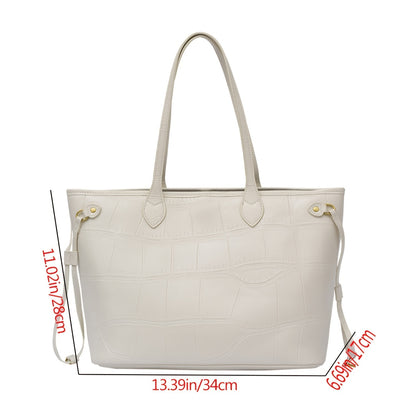 クロコ柄 トートバッグ シンプル 大容量 トレンドショルダー クラッチ付き 無地 通勤バッグ レディース