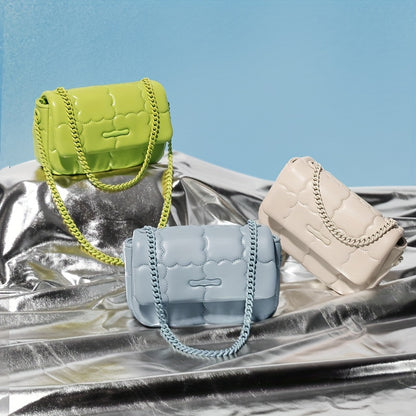 TOUTOU 刺繍 クロスボディバッグ ビスケットデザイン スクエアバッグ PUレザー フラップショルダー レディース