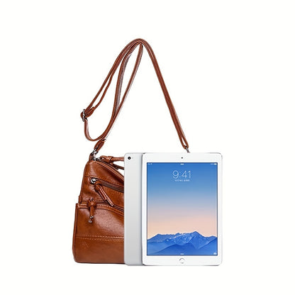 レター装飾 ショルダーバッグ 大容量 フェイクレザー クロスボディ 通勤・旅行向け シンプル ファスナーバッグ