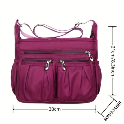 カジュアル ギャザー クロスボディバッグ レディース 多層収納 ポーチ 大容量 ナイロンショルダーバッグ