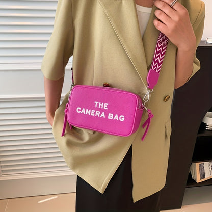 シンプルレター柄 ミニスクエア クロスボディバッグ どんなコーデにも合う ファスナーショルダー レディース カジュアルバッグ