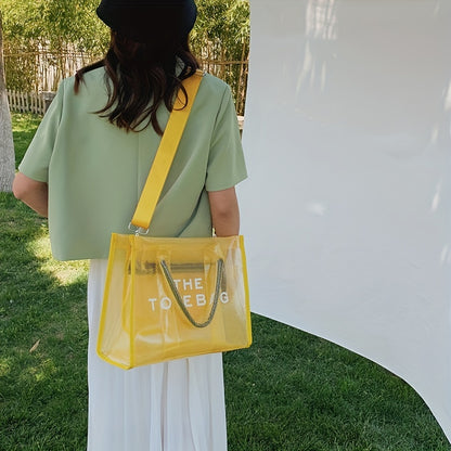 クリア トートバッグ レディース キャンディカラー PVCジェリーハンドバッグ トレンド サマービーチ ショルダーバッグ