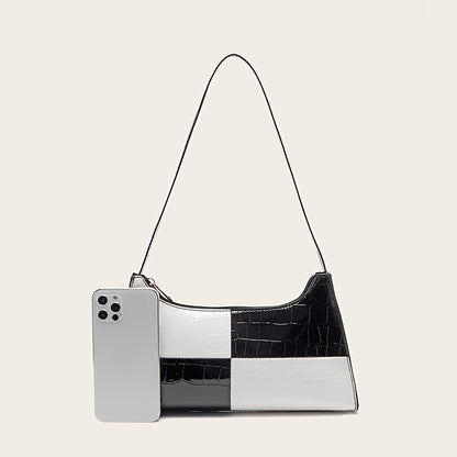 バイカラー バゲットバッグ レディース シンプルショルダーバッグ エレガント フェイクレザー ファスナーバッグ